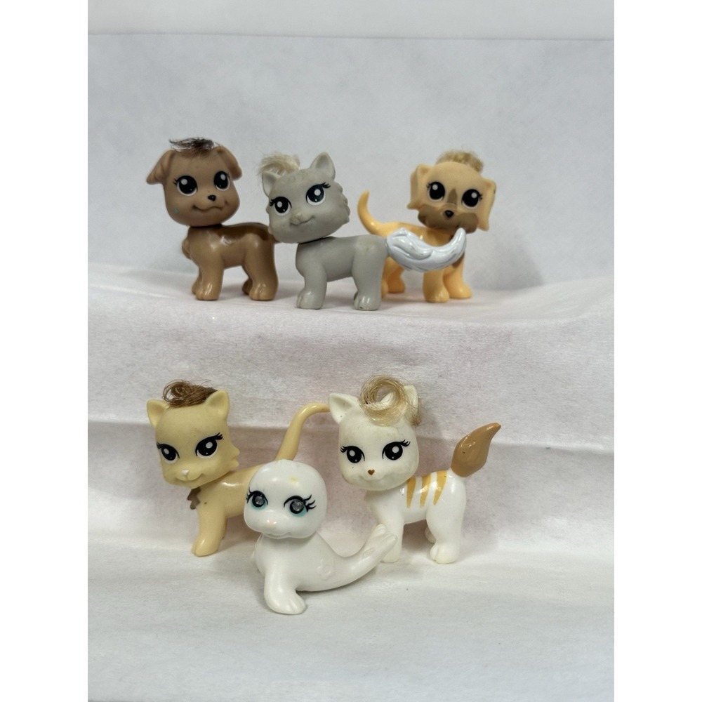 Polly Pocket Puppies‎ and Kittens and The Seal Figures Lot of 6 Mattel Toys